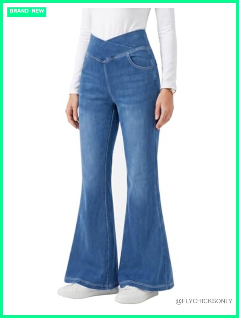 Women Flare Jeans Elastic Waist Bootcut Denim Pants with Pockets